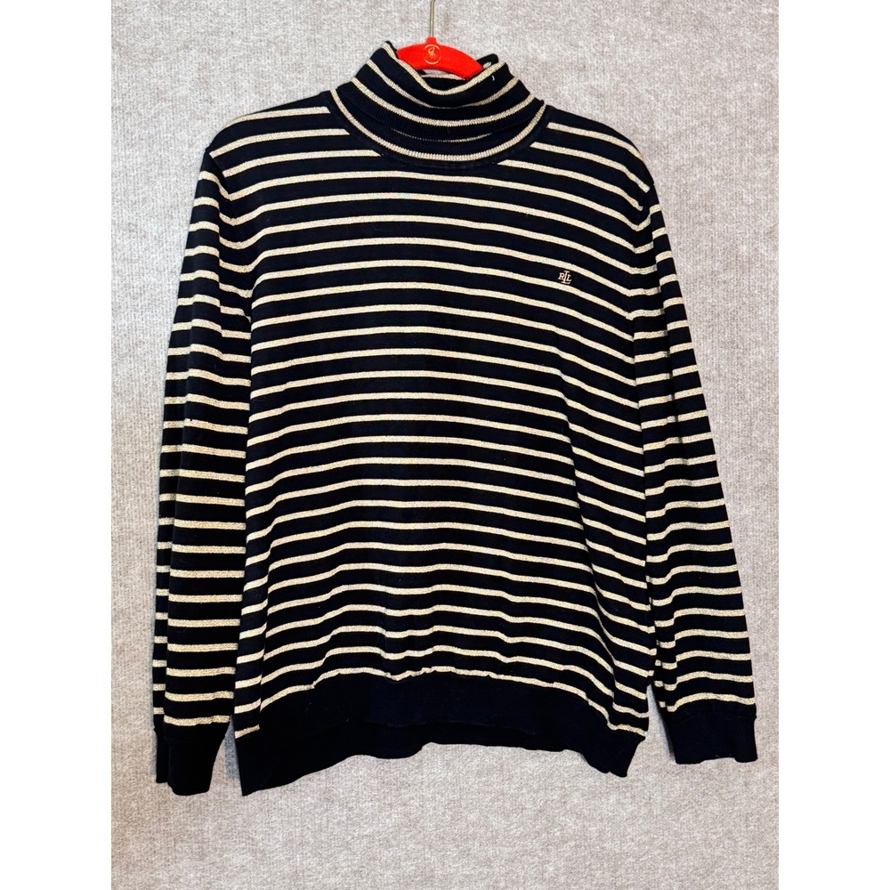 Lauren Ralph Lauren Turtleneck Sweater Women 3X Black Gold Metallic Striped